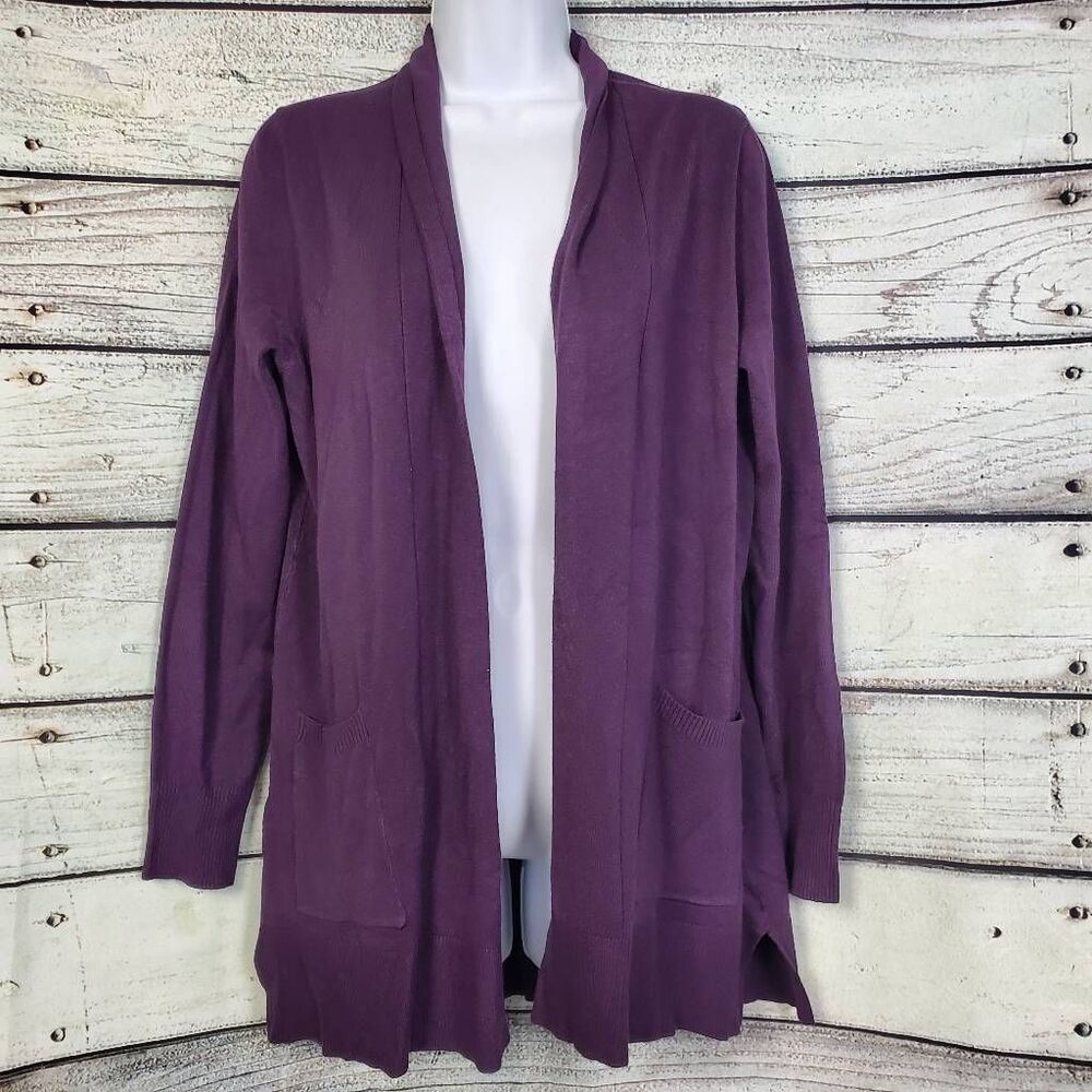 Staccato Purple Open Front Cardigan M NWT Lightweight Pocket Knit Sweater
